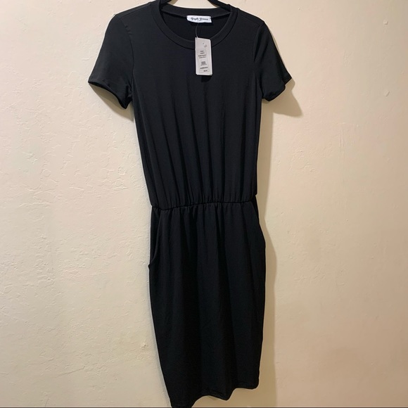 NWT Brigitte Brianna Black Leisure Dress with Pockets - Size M - Picture 2 of 7